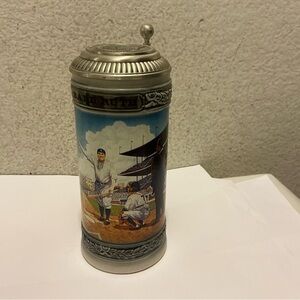 Vintage Baseball Themed Stein with Pewter Lid Babe Ruth